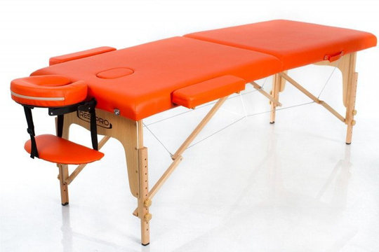 Bärbar massagebänk i trä – RESTPRO Classic 2 - Orange