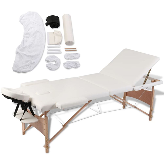 vidaXL Krämvit hopfällbar 3-sektions massagebänk
