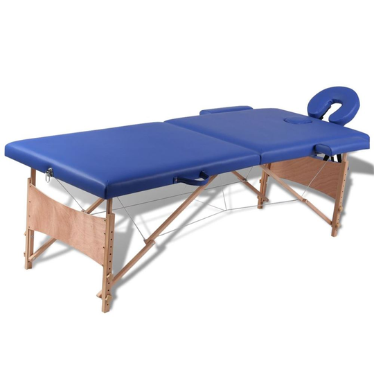 vidaXL Blått vikbart massagebord med 2 zoner och träram