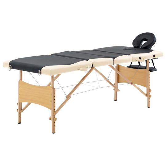 vidaXL Hopfällbar massagebänk 4 sektioner trä svart och beige