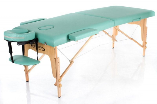 Bärbar massagebänk i trä – RESTPRO Classic 2 - Blågrön