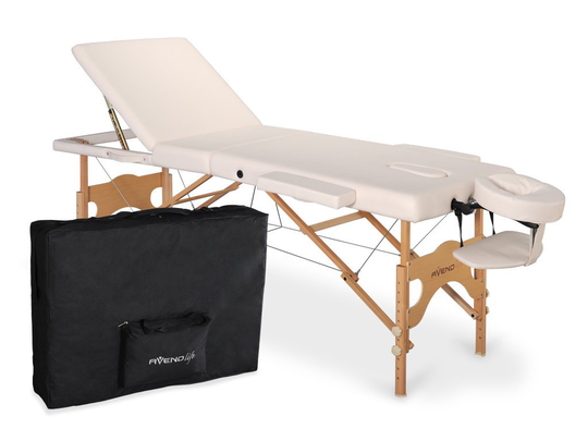 Bärbar massagebänk i trä – Justerbart ryggstöd – EDEN - Beige