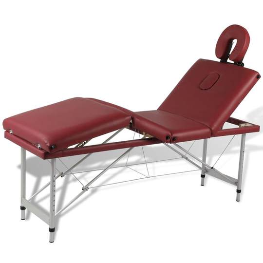 vidaXL Röd hopfällbar 4-sektions massagebänk med aluminium ram