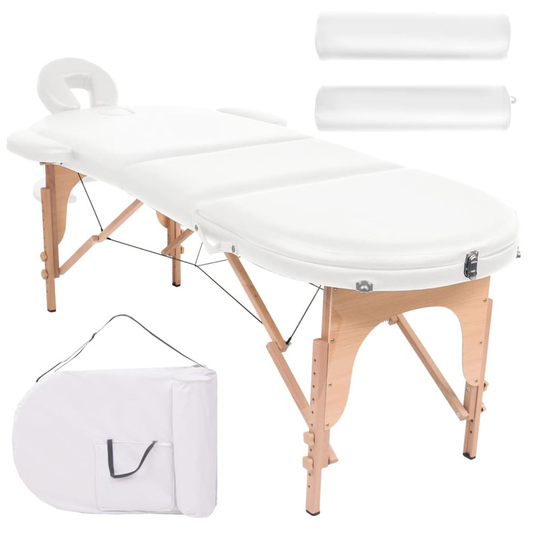 vidaXL Hopfällbar massagebänk 4 cm tjock med 2bolster oval vit