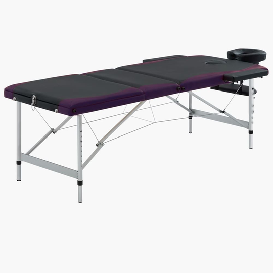 vidaXL Hopfällbar massagebänk 3 sektioner aluminium svart och lila