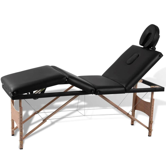 vidaXL Svart hopfällbar 4-sektions massagebänkmed träram