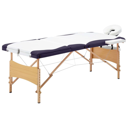 vidaXL Hopfällbar massagebänk 3 sektioner trä vit och lila