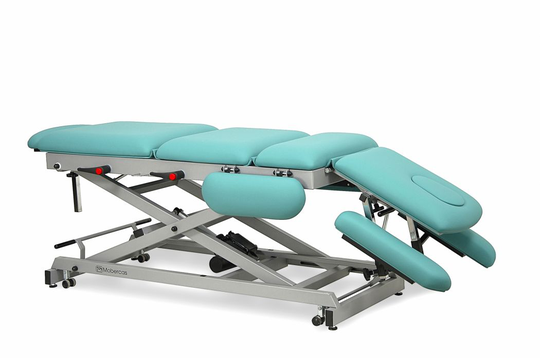 Elektrisk massagebänk för osteopati - 4-delad med 4 armstöd och hjul