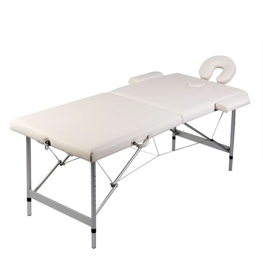 vidaXL Hopfällbar massagebänk med 2 sektioner aluminiumram gräddvit