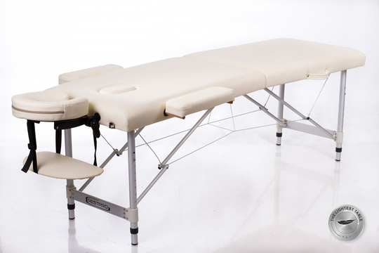 Bärbar massagebänk i aluminium – RESTPRO Alu 2 - Krämvit - 175 x 55 cm (S)