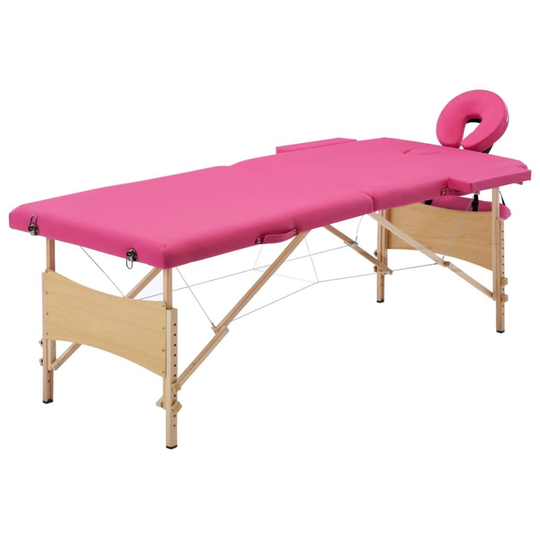 vidaXL Hopfällbar massagebänk 2 sektioner trä rosa