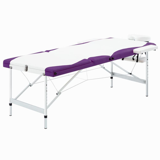 vidaXL Hopfällbar massagebänk 3 sektioner aluminium vit och lila