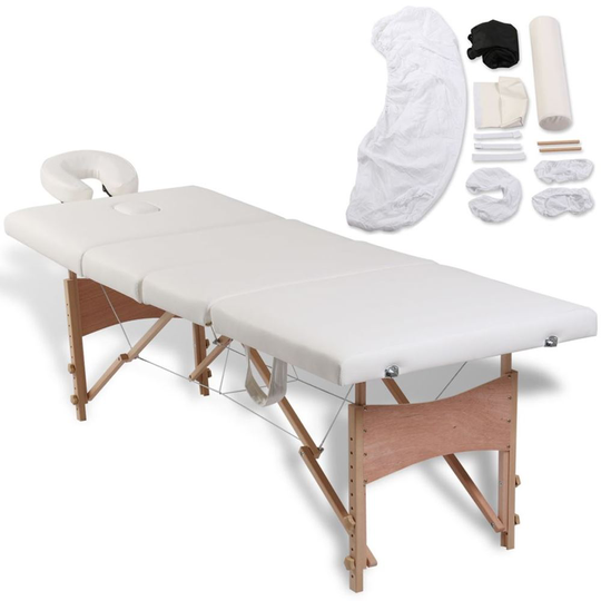 vidaXL Krämvit hopfällbar 4-sektions massagebänk