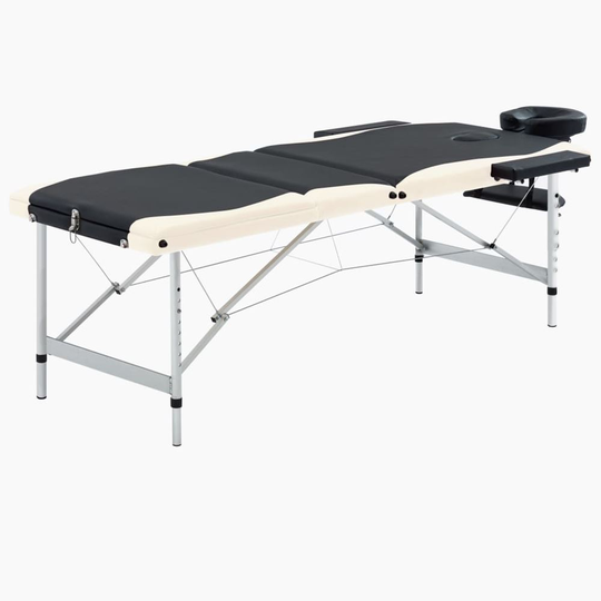 vidaXL Hopfällbar massagebänk 3 sektioner aluminium svart och beige