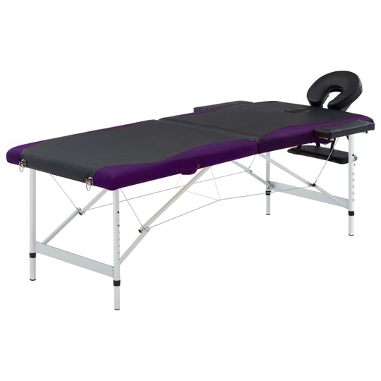 vidaXL Hopfällbar massagebänk 2 sektioner aluminium svart och lila