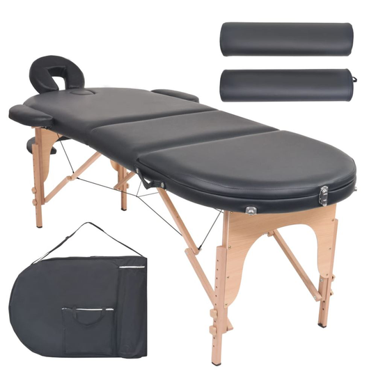 vidaXL Hopfällbar massagebänk 4 cm tjock med 2bolster oval svart
