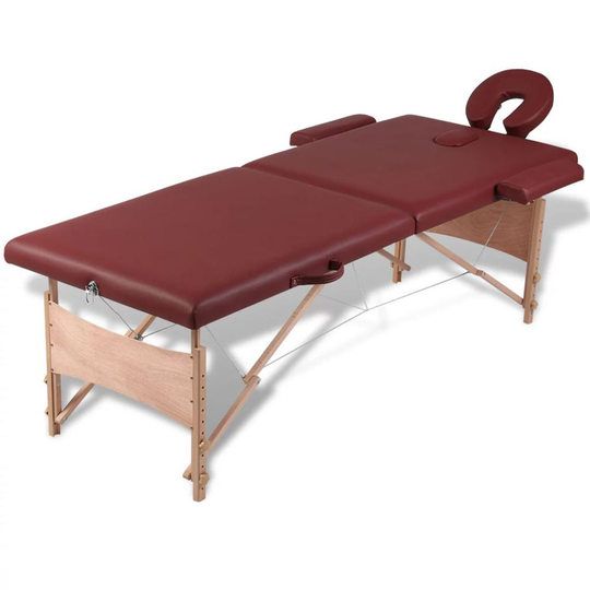 vidaXL Rött vikbart massagebord med 2 zoner och träram