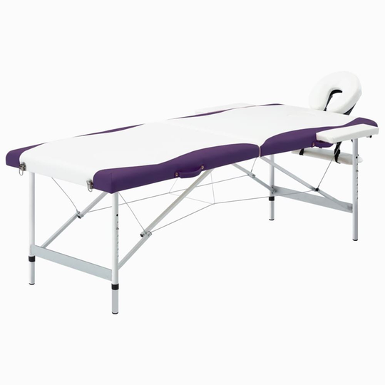 vidaXL Hopfällbar massagebänk 2 sektioner aluminium vit och lila