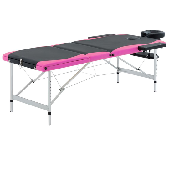 vidaXL Hopfällbar massagebänk 3 sektioner aluminium svart och rosa