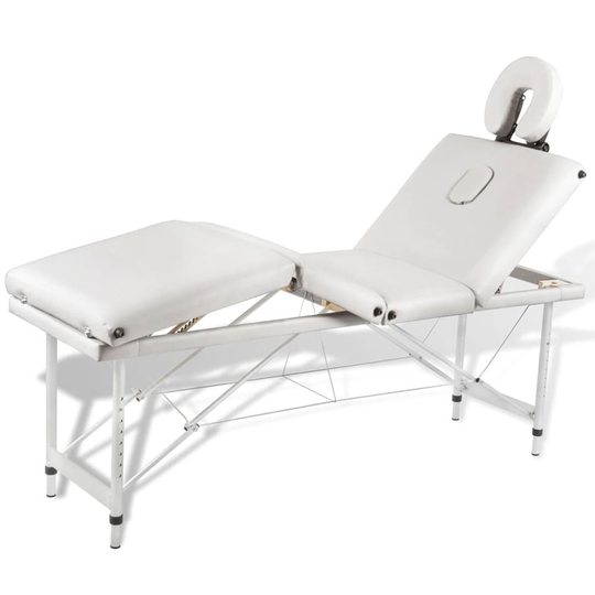 vidaXL Hopfällbar massagebänk med 4 sektioner aluminiumram gräddvit