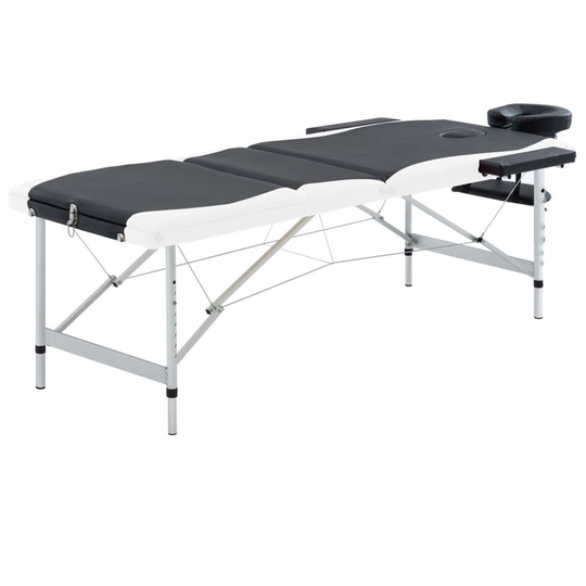 vidaXL Hopfällbar massagebänk 3 sektioner aluminium svart och vit